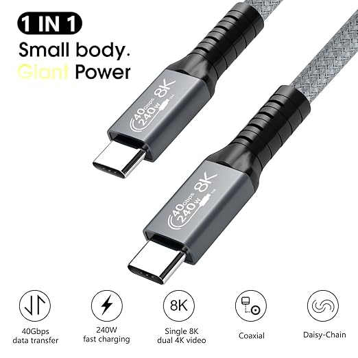 LanSenSu 240W USB4 Cable, 2.6FT, 40GBps Data Transmission, 240W (48V5A) PD Super Fast Charge, 8K@60Hz HD Extension for Thunderbolt 4, Mobile Phone, Notebook, MAC, SSD, PD3.1 and QC4.0
