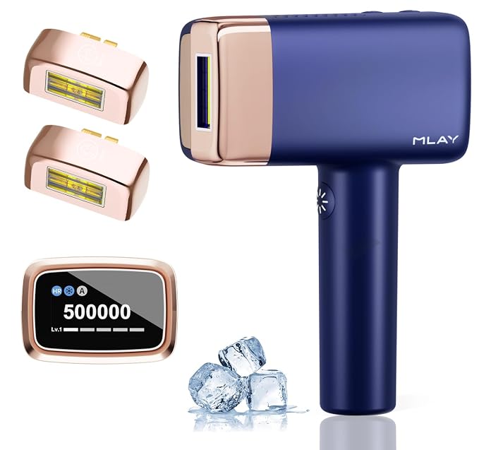 MLAY IPL Laser Hair Removal, Hair Removal Device with Ice Cooling Painless Hair Removal for Women & Men, Permanent Hair Removal at Home for Arms Armpits Face Legs Bikini Line, 5 Energy Levels, 2 Heads