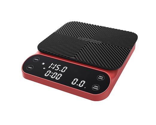 Maestri House S3 Coffee Scale with Timer, 3kg/0.1g Rechargeable Pour Over Coffee Scale, 3 Brew Modes, Adjustable Brew Ratios & Flow Rate Display, Scale for Pour Over, Espresso & French Press-Red