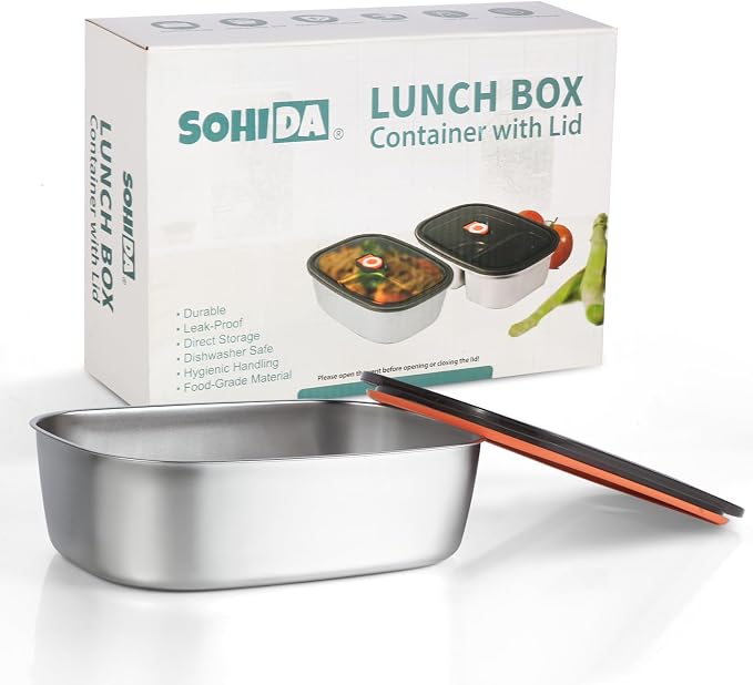 SOHIDA 1.5L Stainless Steel Inner Container with Lid – Single Compartment, Removable, Dishwasher Safe, Compatible with 1.5L Electric Heated Lunch Box, Easy to Clean