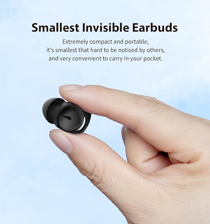 Invisible Sleep Headphones, Sleep Earbuds for Side Sleepers, Mini Noise Blocking Sleep Earphones, Bluetooth 5.3 Wireless Earbuds for Sleeping, Working, Black