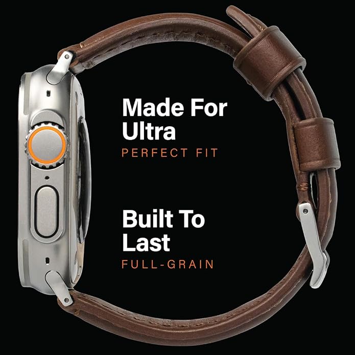KORDIZ Traditional Leather Band for Apple Watch ULTRA 3, ULTRA 2/1 & Series 11, 10, 9, 8, 7-1, SE3, SE2, SE - Genuine Full Grain Leather Wristband - Men Women Replacement Band for iWatch Apple Watch [ 49mm 46mm 45mm 44mm ]