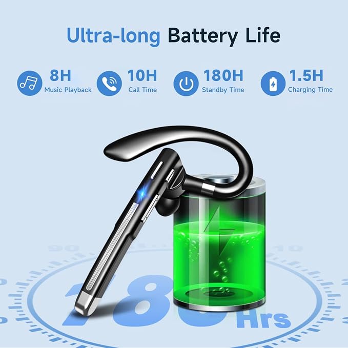 Boytond Bluetooth Earpiece V6.1,Single-Ear Bluetooth Headset with USB Dongle,10H Talk Time and 4H Playtime via USB,Wireless Handsfree Headset with Mic for Android,iOS,Laptop,Office,Truck Driver