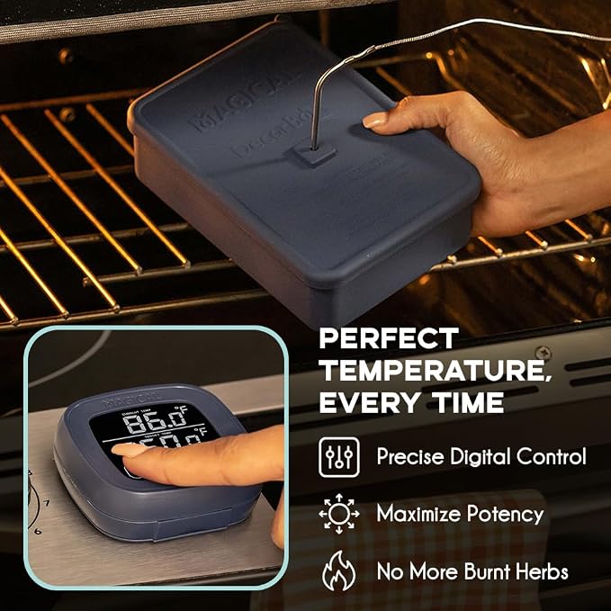 Magical Butter DecarBox Thermometer Combo Pack – Food-Grade Silicone Oven-Safe, Smell-Proof, Heat-Resistant Container for Baking, Infusing, Flavor Locking & Precise Cooking