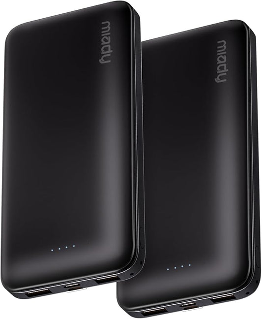 Miady 2-Pack Portable Charger, Slim 10000mAh Power Bank Travel Battery Pack 3 Outputs 2 Inputs Compatible with iPhone 17/16/15/14/13 Galaxy S24/22 iPad Android etc (2 Black)