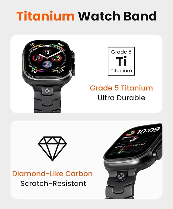 AGIS02 Titanium Band for Apple Watch Ultra 3/2/1 Band 49mm & Series 11/10 46mm, Grade 5 Titanium Ultra Watch Band for Men with DLC Coating, Durable and Lightweight iWatch Metal Strap