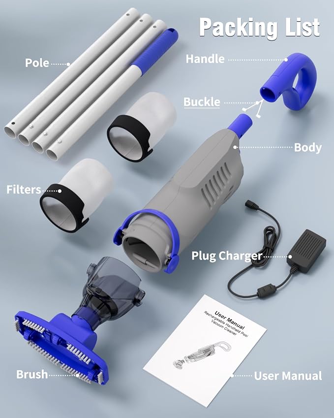 (2026 Upgrade) Little Shark Cordless Pool Vacuum, 60W Motor, 18 GPM Strong Suction, 5000mAh Battery, 60-Min Runtime, Compact Lightweight Handheld Pool Cleaner for Above Ground Pools & Hot Tubs