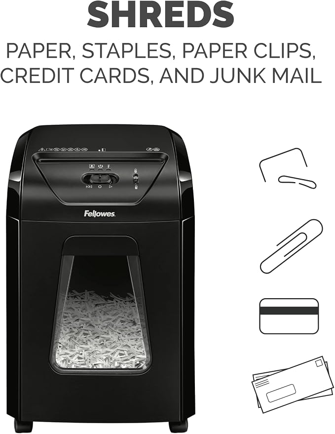 Fellowes Powershred 12 Sheet Cross-Cut Paper Home Office Paper Shredder, 19.50" H x 9.69" W x 13.44" D