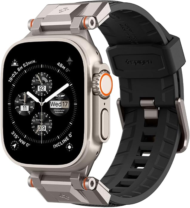 Spigen DuraPro Armor Durable Metal Connector Strap Designed for Apple Watch Band Compatible with Ultra 2/1 49mm, Series 10 46mm, 9/8/7 45mm, SE2/SE/6/5/4 44mm, 3/2/1 42mm