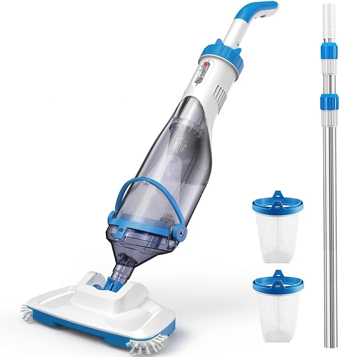 Pool Vacuum for Above Ground Pools & Inground Pools, Consciot Rechargeable Handheld Cleaner with Telescopic Pole, 18.5 GPM Suction, 13.4" Head, 60-Min Runtime, for Spa & Hot Tub