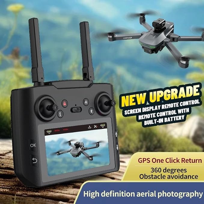 Adults GPS Drone with 4.5" Screen Remote Controller, 1080P HD Dual Lens Brushless Motor FPV RC Quadcopter, Auto Return Home, 360 Degree Flip, with 2 Batteries, Under 249g Full-Size Foldable Copter