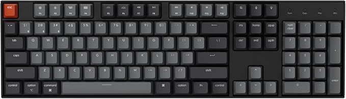 Keychron K10 Full Size 104 Keys Bluetooth Wireless Mechanical Gaming Keyboard for Mac Windows with Keychron Silent K Pro Red Switch, Multitasking/White LED Backlight/USB C Wired Computer Keyboard