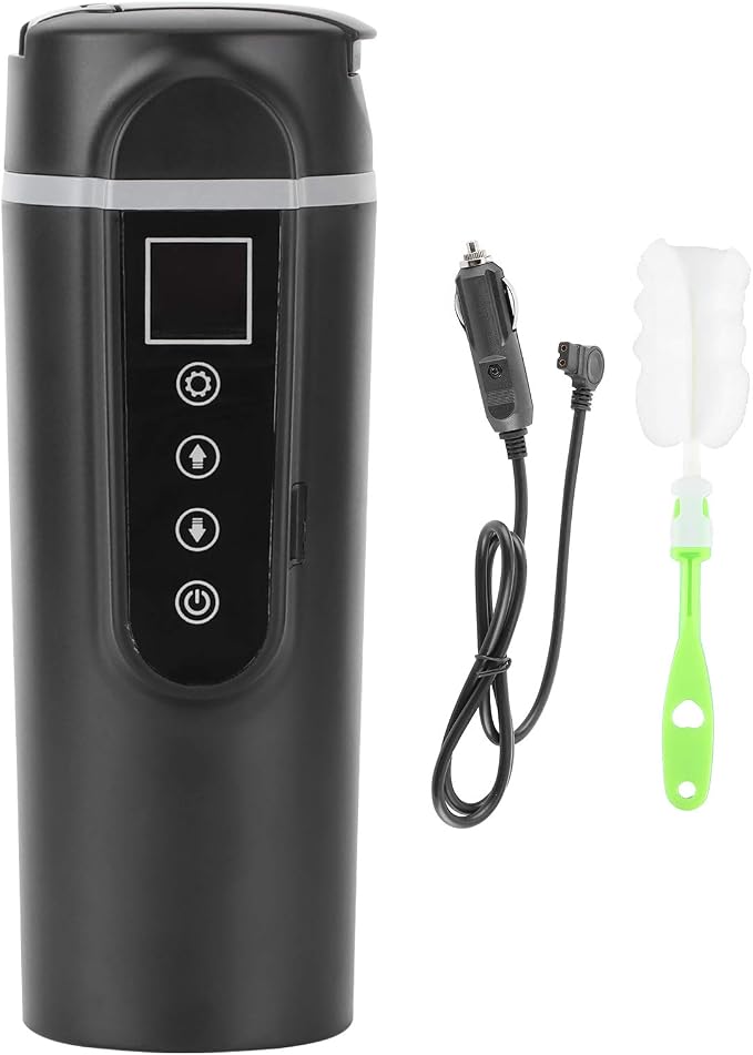 Akozon Smart Temperature Control Travel Coffee Mug 450ml 12-24V Electric Heated Travel Mug Stainless Steel Car Cup 0-100℃ Adjustable,20-25 MIN Quick Heating