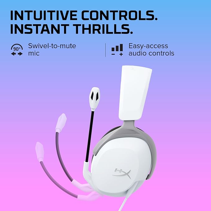 HyperX Cloud Stinger 2 Core - Gaming Headset for Playstation, Lightweight Over-Ear Headset with mic, Swivel-to-Mute Function, 40mm Drivers - White