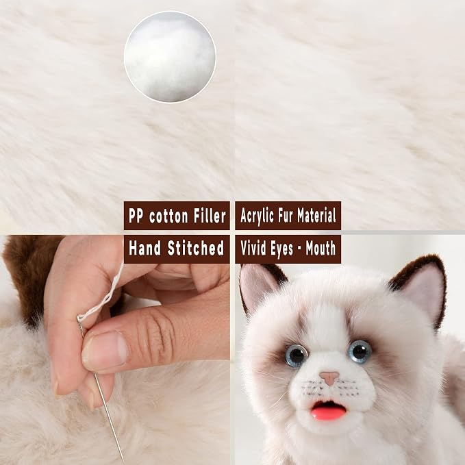 CU-MATE Electronic Stuffed Walking Cats, Realistic Interactive Pet Toy Cat, Walking, Barking, Wagging Tail & Talking, Present Gifts for 3+ Year (Ragdoll Cat)