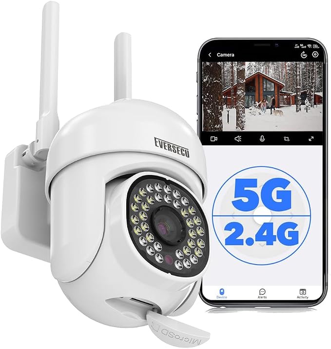 EVERSECU 2K 3.0MP Outdoor WiFi PTZ Security Camera, 2.4G&5G WiFi, Auto Tracking, 2 Way Audio, Color & Infrared Night Vision, Work with Alexa, SD Card & Cloud Storage, ONVIF Compliant IP Camera(4pack)
