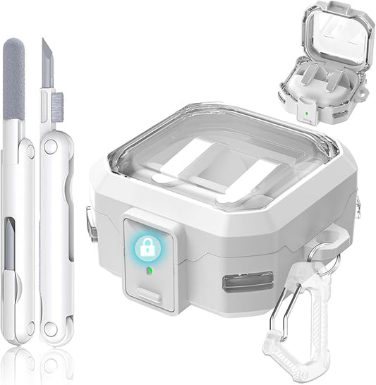 with Safety Lock for Samsung Galaxy Buds 4 Pro Case, Galaxy Buds 4 Case Cover, Clear Cyber Cases with Keychain & Cleaning Kit, Military Grade Armor Shockproof Full Body Protective Hard Shell (White)