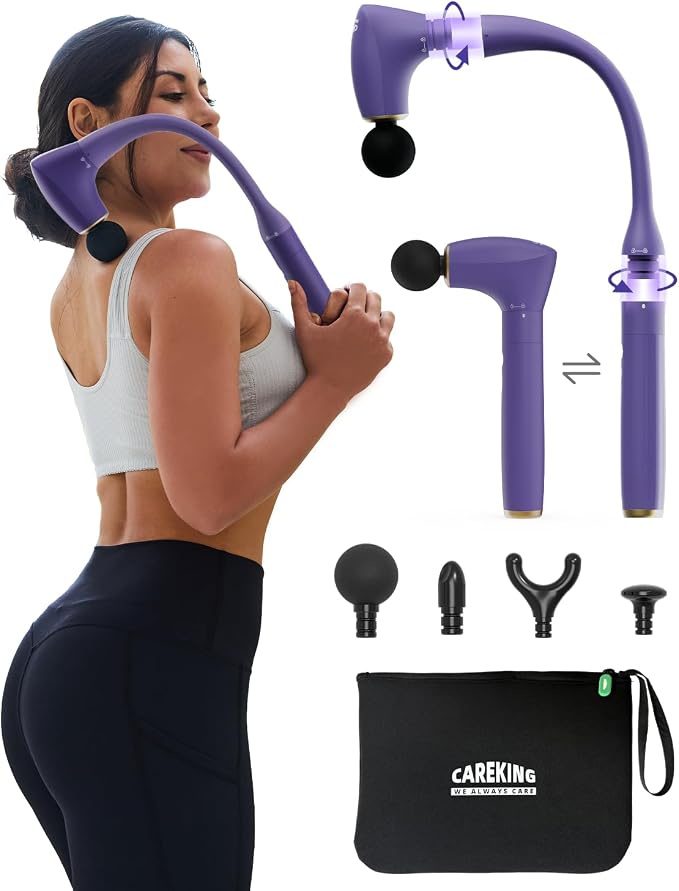 2-in-1 Detachable Muscle Massage Gun Deep Tissue with 20'' Extension Handle, Back and Neck Massager for Pain Relief, Handheld Massager for Shoulder Lower Back Leg Waist, Purple