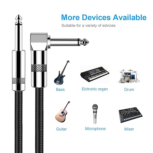 New Bee Guitar Cable 10ft Electric Instrument Bass AMP Cord for Electric Mandolin, Pro Audio (Right Angle to Straight, Black)