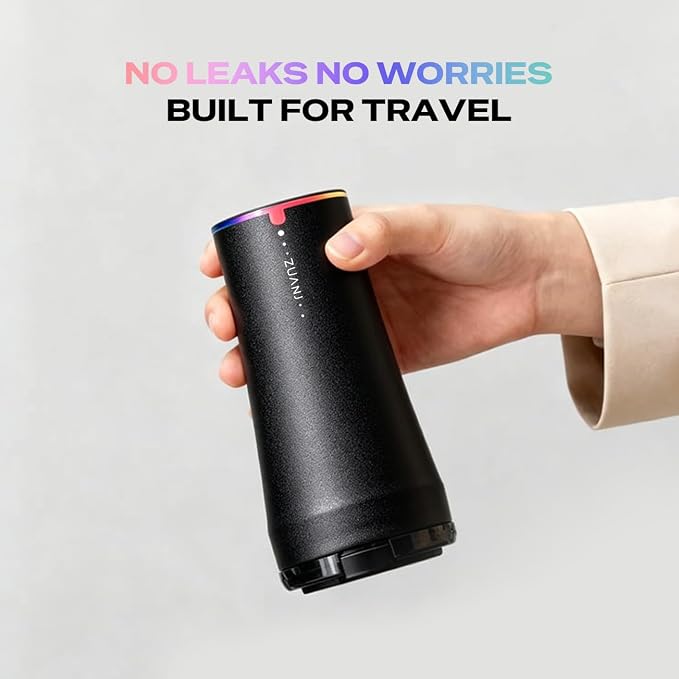 ZUANJ® Self-Stirring on the go Coffee Mug Travel Tumbler 13.5oz Automatic Magnetic Mixing LED Temperature Indicator IP67 Waterproof Keeps Hot 3Hrs & Cold 9Hrs USB-C Rechargeable Tea Protein Shakes
