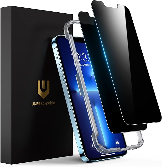 UNBREAKcable Privacy Screen Protector for iPhone 14/ iPhone 13/13 Pro, Tempered Glass [True 28°Anti Spy] [9H Hardness] [Case Friendly] Private Protector for iPhone 6.1" - 2 Pack