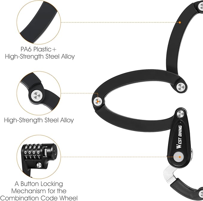 Bike Locks Heavy Duty Anti Theft Bicycle Lock Folding 4-Digit Level 6, Security Chain FoldyLock with Bracket, 2.8 FT Strong Foldable Lock
