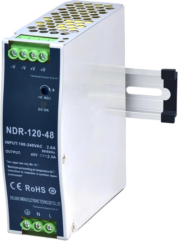 48VDC Power Supply NDR 120W DIN Rail Power Supply Switch Switching Converter DC (Input 100-240VAC Output 48VDC 50/60HZ 48V 2.5A)