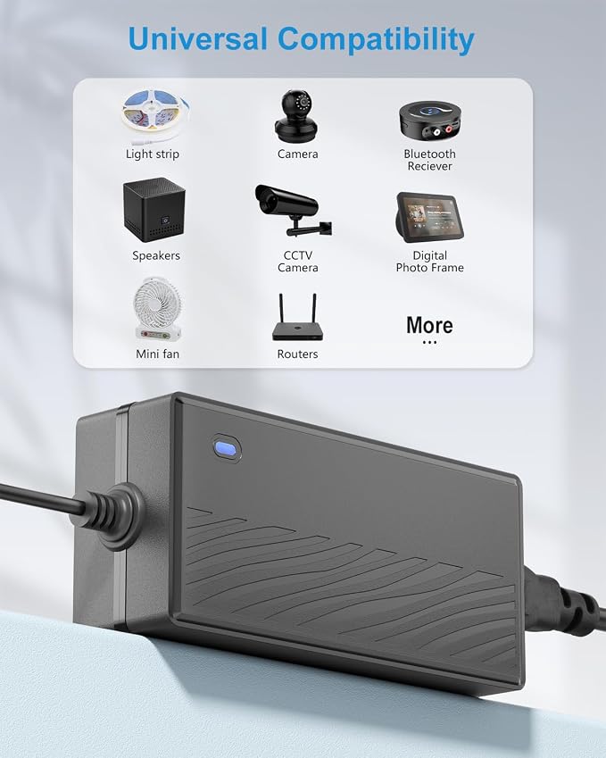 ALITOVE Upgraded 12V Power Supply 10A GaN 120W AC Adapter 100-240V 50-60HZ to DC 12 Volt Transformer Converter 10 Amp 8A with 5.5x2.5mm DC Plug for LED Strip Light CCTV Cameras and Other 12V Projects