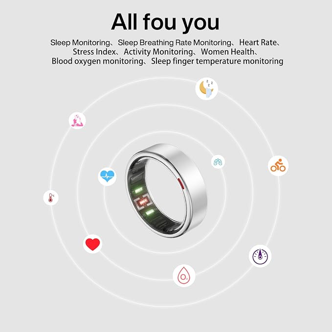 POBOVi Gen 2 Titanium Smart Ring for Women & Men, Sleep & Heart Rate Tracker, No Subscription, Size Before You Buy (Polished Silver, Size 9)