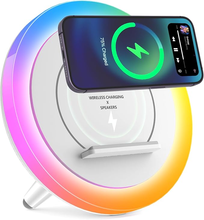 SIDVAR Bluetooth Speaker Night Lightsr,Wireless Charging Modern Speaker,Best Teenage Birthday Gift Ideas Tween Girls Gifts（10W Wireless Charging）