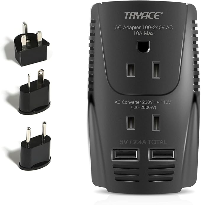 220V to 110V Converter, 2000W Travel Voltage Converter for Hair Dryer Straightener Curling Iron,10A Power Adapter is Easy to Carry for National Travel,with 2USB and UK/EU/AU Plugs