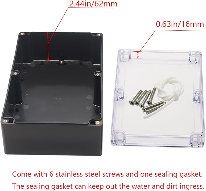 Project Box IP65 Waterproof Junction Box ABS Plastic Black Electrical Boxes DIY Electronic Project Case Power Enclosure Clear Cover 9.06"x5.91"x3.35"