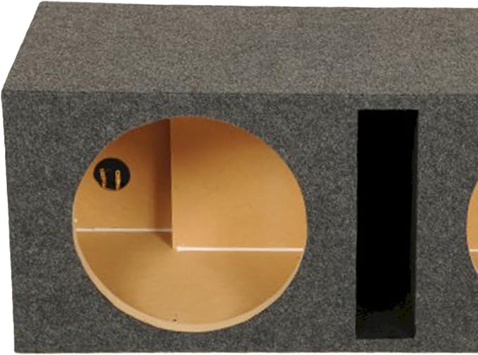 Q Power 2 Hole 12-Inch Vented Heavy Duty Subwoofer Enclosure with 1-Inch Thick MDF Face and Gold Tipped Spring Loaded Terminal Charcoal Grey