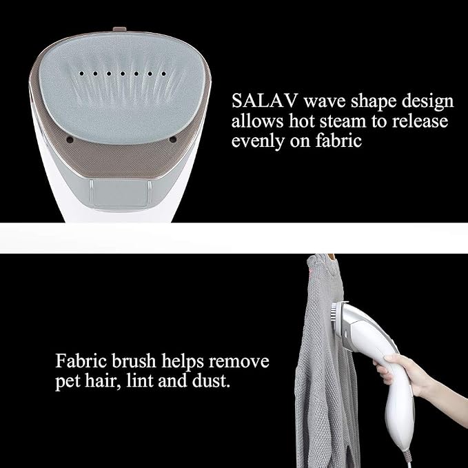 SALAV Steamer for clothes Handheld Iron 2 in 1, 2 Steam Settings, for Both Vertical and Horizontal Garment Handling, Ceramic Coated Metal Steam Panel, 150 ml Big Water Tank, 1150 Watt Silver