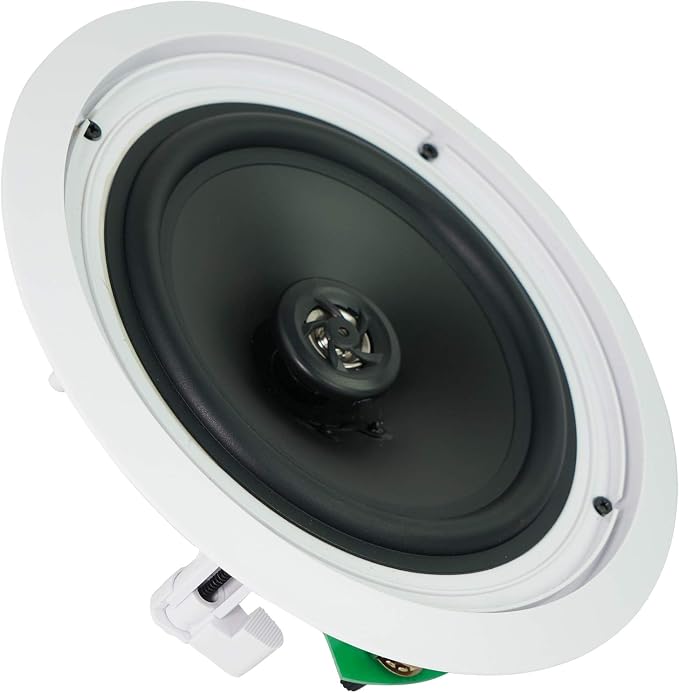 Rockville Pair CC80T White 8" 70V Commercial Ceiling Speakers | 2-Way, Adjustable Taps 20W, 15W, 10W, 5W, 2.5W, Swivel Tweeter, 8-Ohm 50W Handling, for Restaurant/Bar/Cafe Use