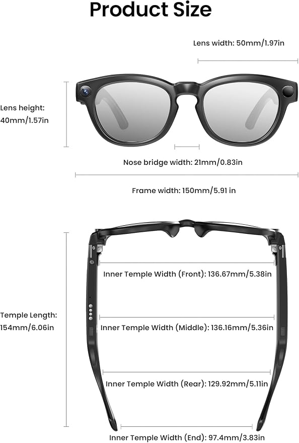 DPVR AI Smart Glasses with Camera and Bluetooth – 8MP HD Camera Glasses for Men & Women, Video Recording Glasses with Voice Assistant, 144-Language Real-Time Translation, for Travel, Work, Music, Vlog