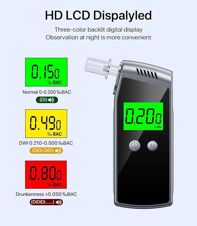 Breathalyzer,2026 Upgraded Alcohol Tester with USB Rechargeable,Portable Breathalyzer with LCD Digital Display and 10 Mouthpieces (Black)
