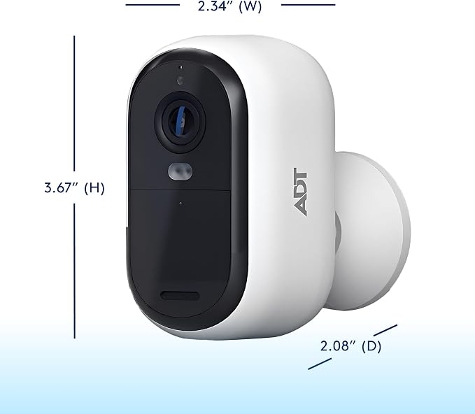 ADT Blu Outdoor Camera, 2K Video, Rechargeable Battery, Spotlight, Night Vision, Weather Resistant, Smart Detection - Compatible with ADT Blu Systems, Subscription Required