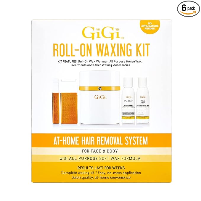 Gigi Roll on Waxing Kit – At-Home Hair Removal for Face & Body with All-Purpose Soft Wax Roller for Smooth Skin