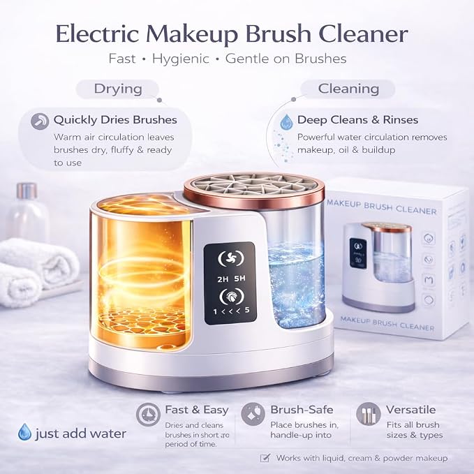 Automatic Makeup Brush Cleaner Machine with Automatic Cleaning and Drying Functions Portable Makeup Brush Cleaner for All Size of Makeup Brushes Gifts for Makeup Lovers