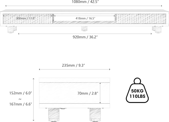 Fenge Dual Monitor Stand, 42.5inch Long Monitor Stands Riser for 2 Monitors, Glass Sliding Door with Storage Organizer Stand for Desk, 2 Tier Desk Shelf for Laptop, Pc, Printer, Computer, TV