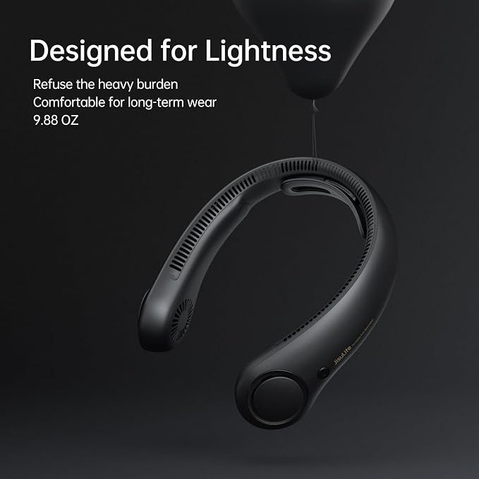 JISULIFE Portable Neck Fan Upgraded, Neckbrace Personal Hands Free, 5 Speed Gears Adjustment, 5000 mAh Wearable Bladeless Quiet Rechargeable for Outdoor Indoor, Gifts for Women Men- Black