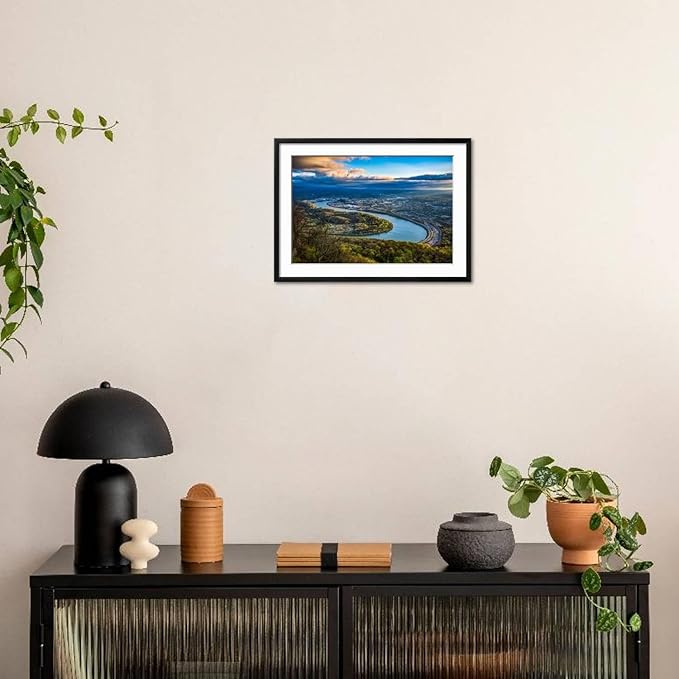 ART.COM Wall Photographic Print Drone Aerial View of Downtown Chattanooga Tennessee TN and Tennessee River on Black Frame, 29" x 21"