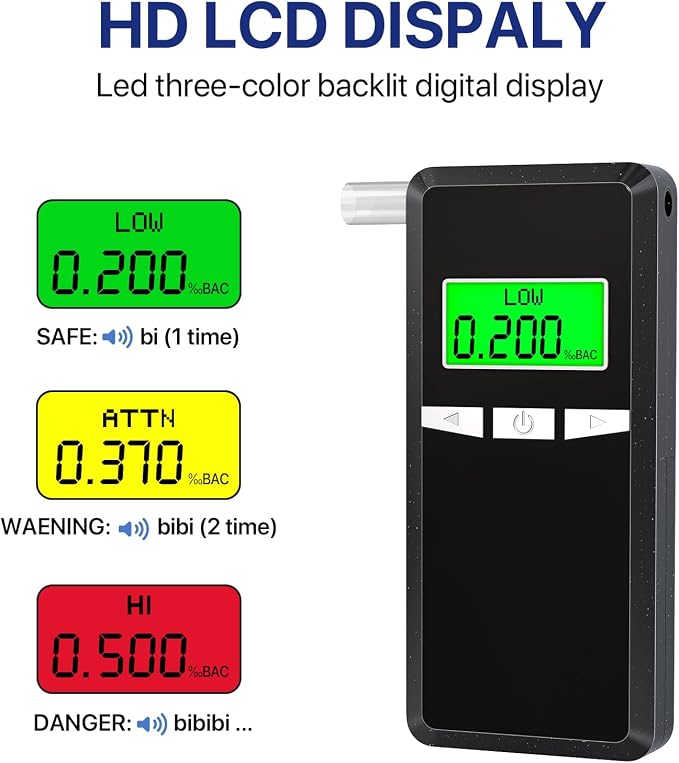 Breathalyzer,2026 Upgraded Alcohol Tester with Blue LCD Digital Display,Portable Alcohol Tester for Home or Party Use with 10 Mouthpieces