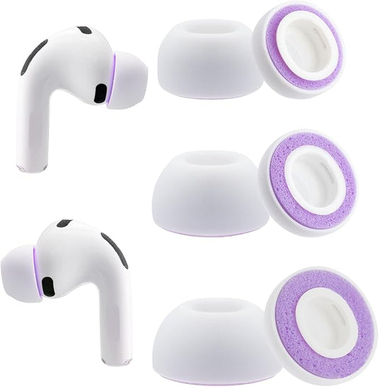 Klowcok Replacement Memory Foam Ear Tips for AirPods Pro 3 Silicone Shield, Compatible with AirPods Pro3 3rd Generation 2025，Ultimate Comfort, 3 Pairs, White/Purple (Assorted-S/M/L)