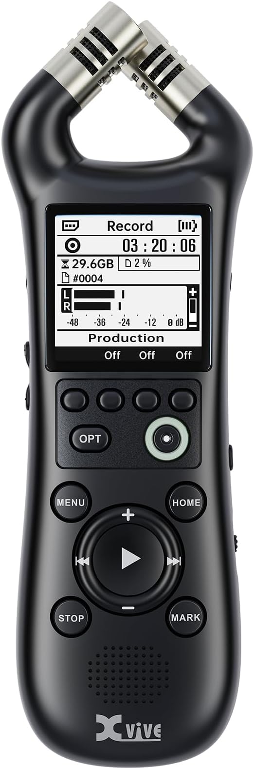 Xvive XV1-R Portable Stereo Audio Recorder with 32-Bit Float, X/Y Microphones, WAV/AAC Format, USB Microphone, Auto Record, for Musicians, Podcasters, Filmmakers
