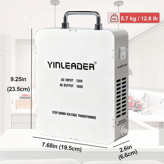 Yinleader 2000W Convert 120V to 100V Step Down Voltage Transformer Perfect for Japanese High-Power Devices in US(White)