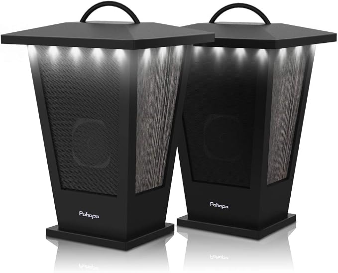 pohopa Bluetooth Speakers Waterproof, 2 Packs True Wireless Stereo Sound 20W Dual Pairing Lantern Indoor Outdoor Speakers with 20 Piece LED Lights, Rich Bass, Pinao Black