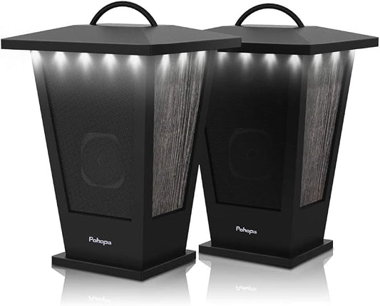 pohopa Bluetooth Speakers Waterproof, 2 Packs True Wireless Stereo Sound 20W Dual Pairing Lantern Indoor Outdoor Speakers with 20 Piece LED Lights, Rich Bass, Pinao Black