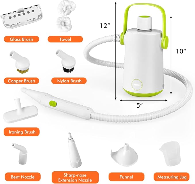 LDAILY Handheld Steam Cleaner, 1000W Portable Pressurized Steamer, Multipurpose Steam Cleaning Machine for Kitchen, Garment, Floor, Window, 300ml (10.2oz) Water Tank, 10 Accessories Included, Portable Heavy Duty Steamer (Green)